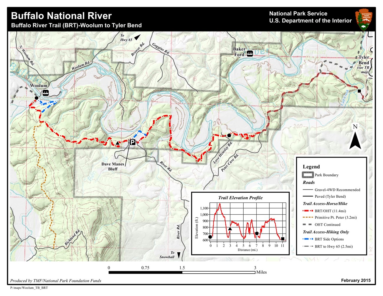 Trail map for Woolum to Tyler Bend