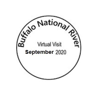 Black circular stamp designating a Buffalo National River in August 2020