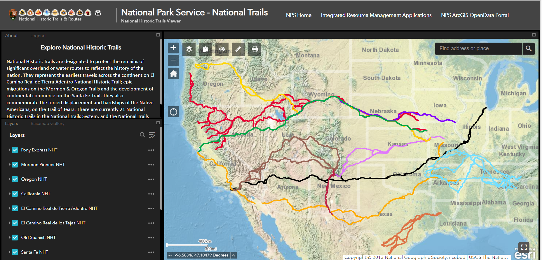 An image of the United States depicting multiple trails across many states.