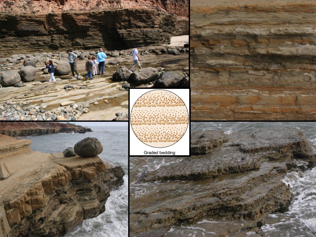 Photos taken in the Point Loma tidepools of layered sandstone.