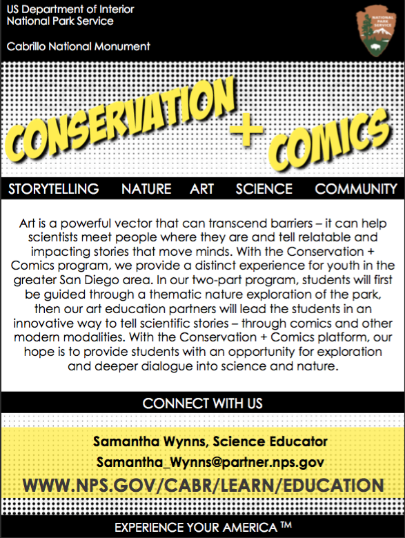 Conservation + Comics Flyer Information about the innovative program Conservation + Comics, which connects students to nature through the platform of art.