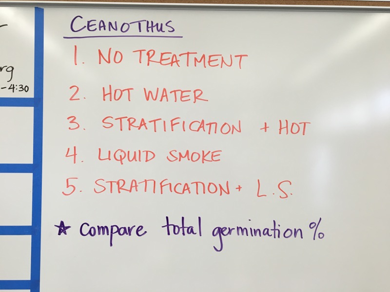 Different treatments to test our fire following germination treatments