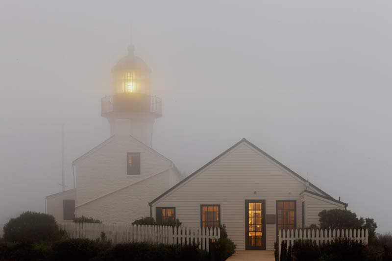 The Old Point Loma Lighthouse obscured by fog