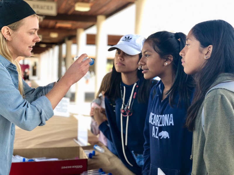 Ida Naughton (UCSD) identifies ant species with High Tech students for San Diego Urban Ant Survey. 