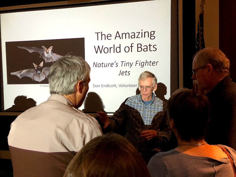 guest speaker Don Endicott fields questions from lecture attendees following his presentation.