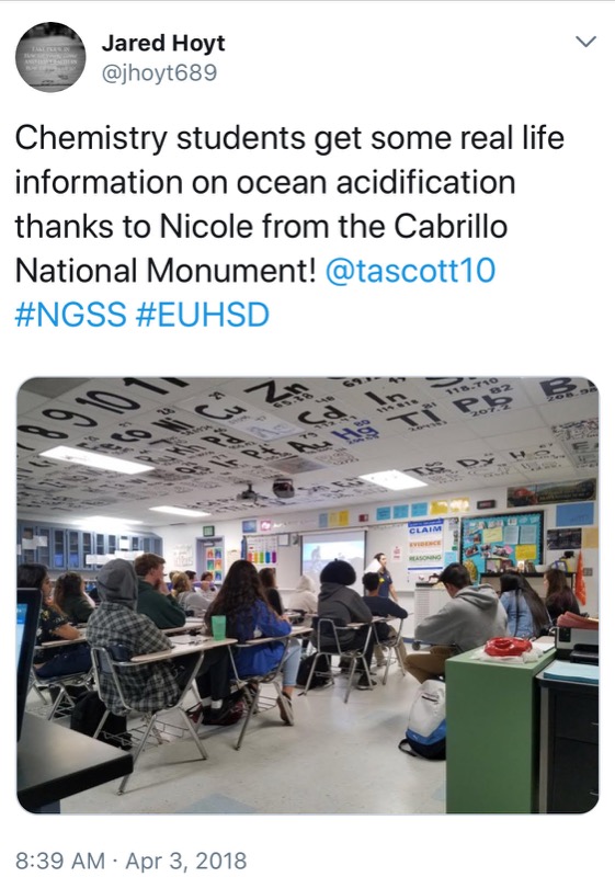San Pasqual High School: Hoyt’s chemistry class San Pasqual High School: Hoyt’s chemistry class learn how and why scientists gather data for the National Park Service on Ocean Acidification.
