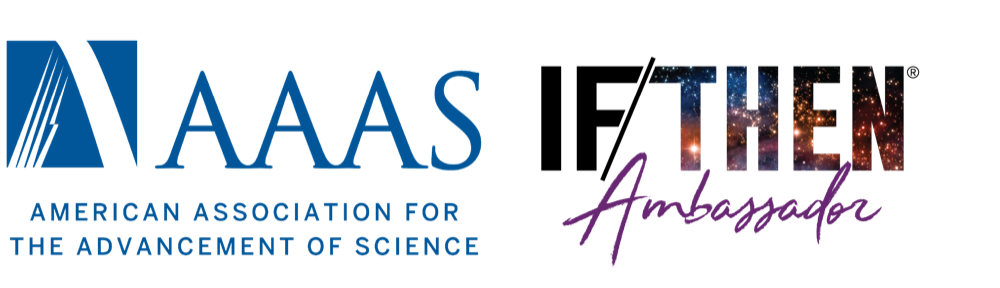 THEN Ambassador logo A logo for the IF/THEN® Initiative, with AAAS’ logo on the left in blue and IF/THEN® Ambassador written on the write in purple hues with the galaxy as a background.