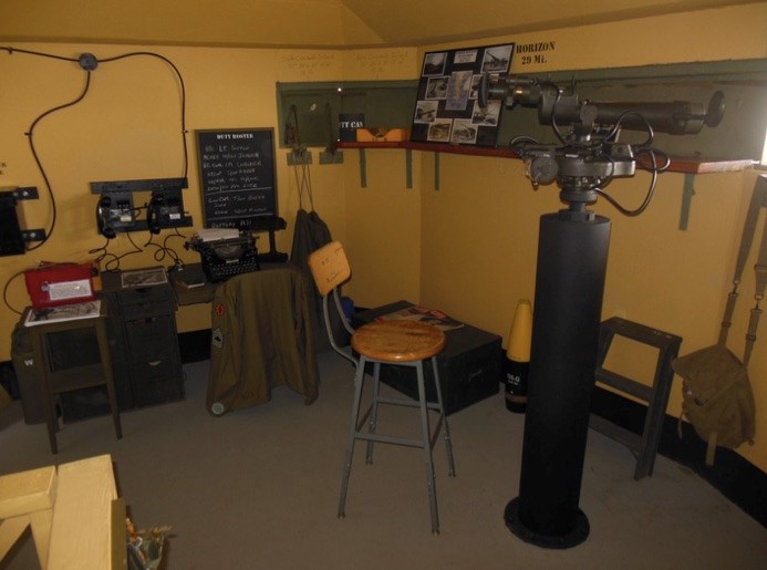 Inside Bunker showing the Battery Commander's desk and scope