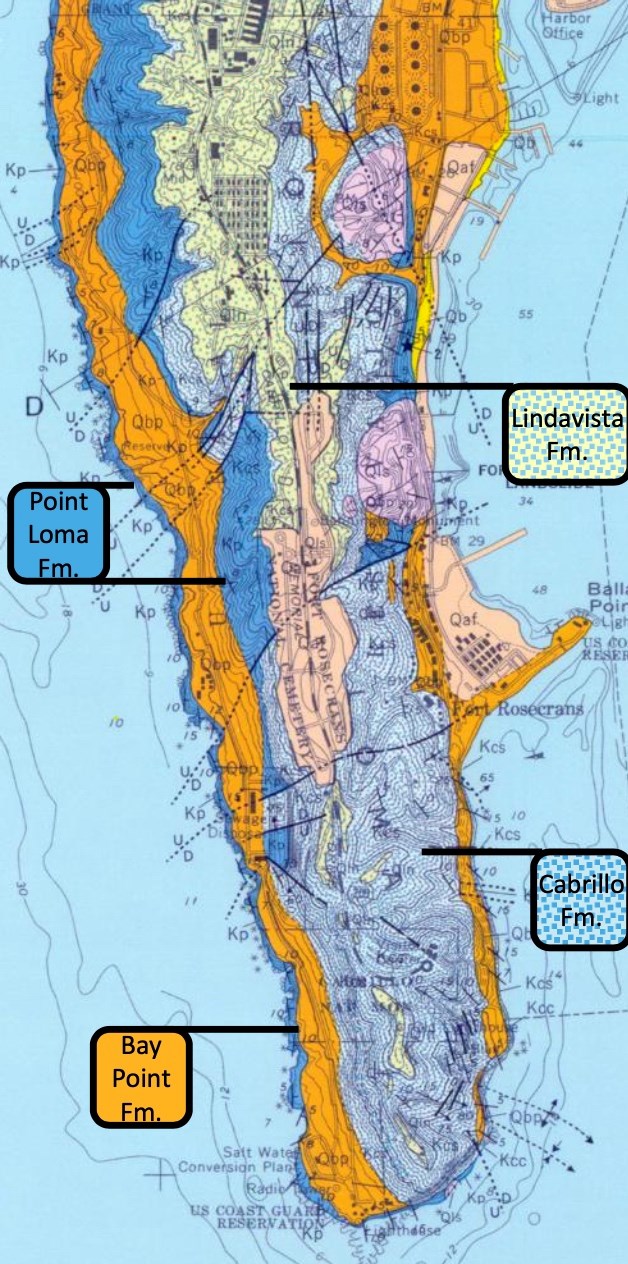 Map showing geologic layers at Cabrillo