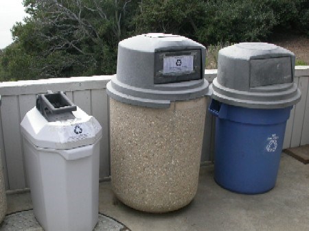 Some of the employee recycling containers at Cabrillo National Monument