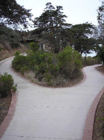 Concrete walkway to Radio Station exhibit building.