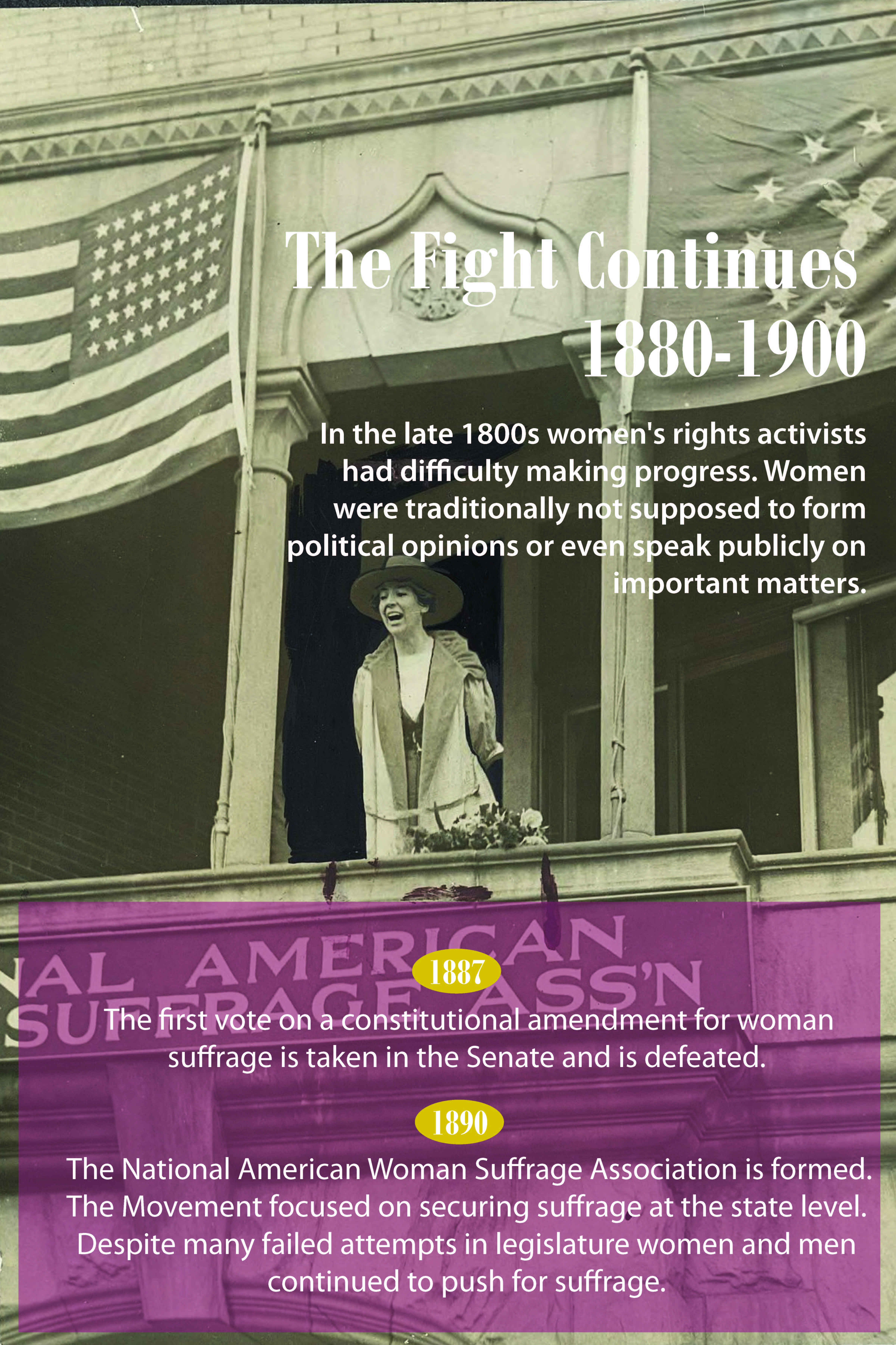 Exhibit panel titled "The Fight Continues" Audio and written transcripts below.