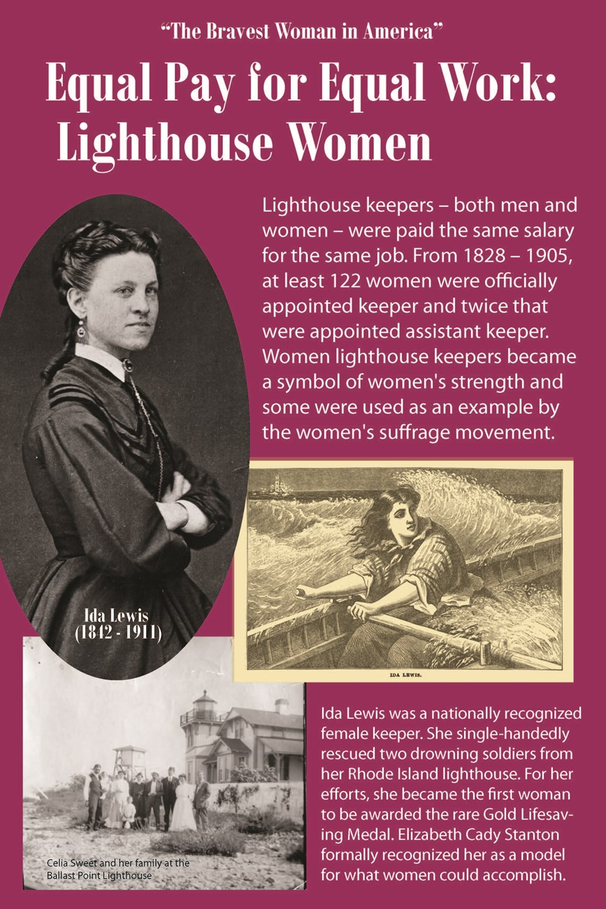 Exhibit panel titled "Lighthouse Women." Audio and text transcript below.