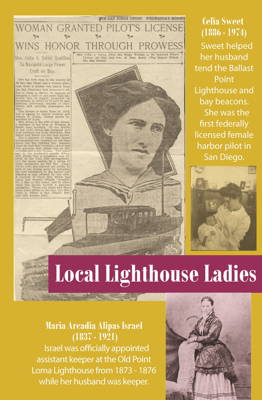 Exhibit panel titled "Local Lighthouse Ladies." Audio and text transcript below.
