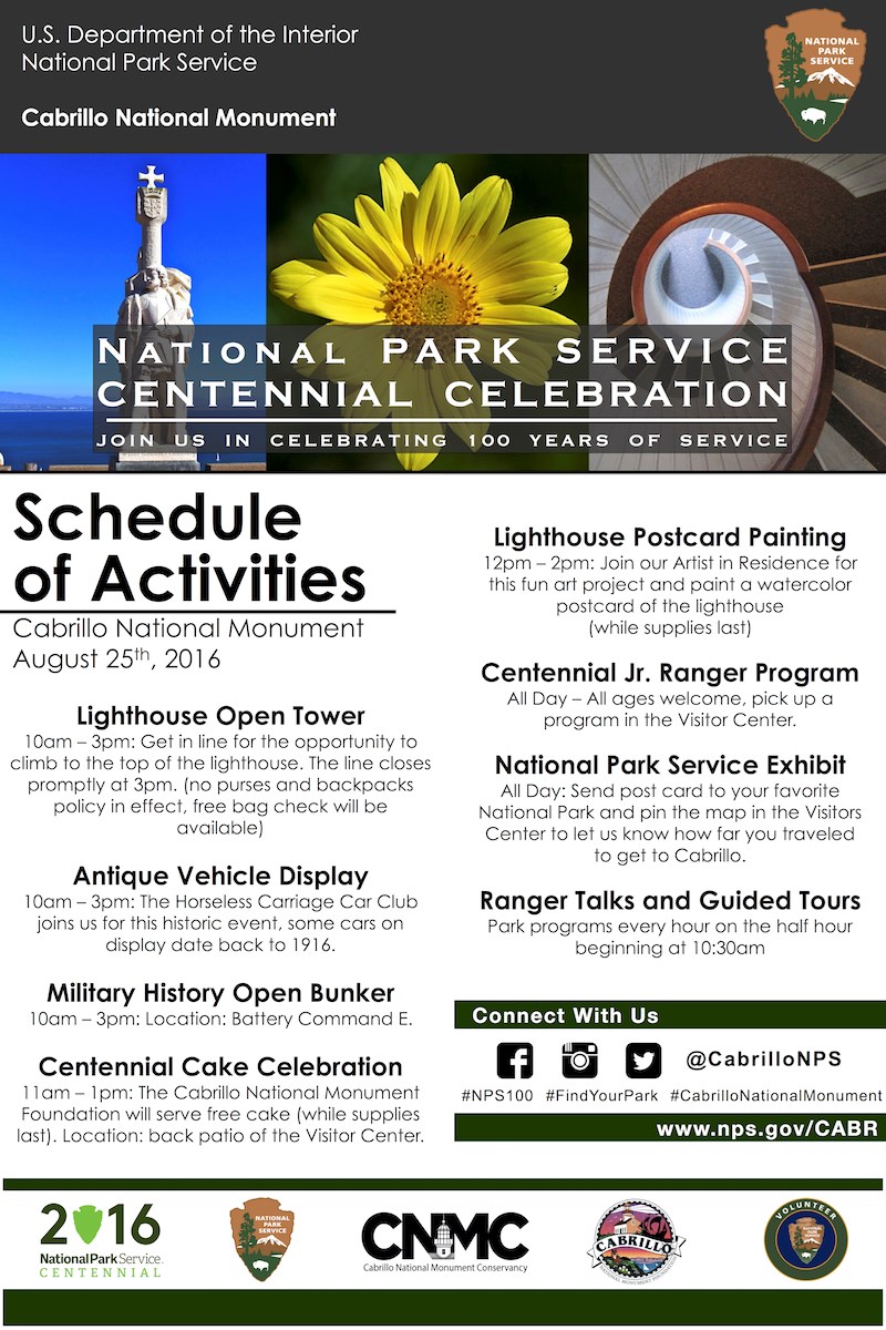 Schedule of Events for NPS Centennial at Cabrillo Schedule of Events for NPS Centennial at Cabrillo