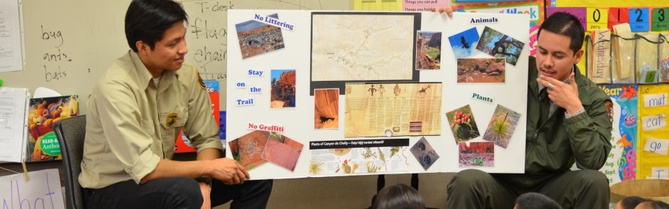 Volunteer and Park Ranger in the classroom