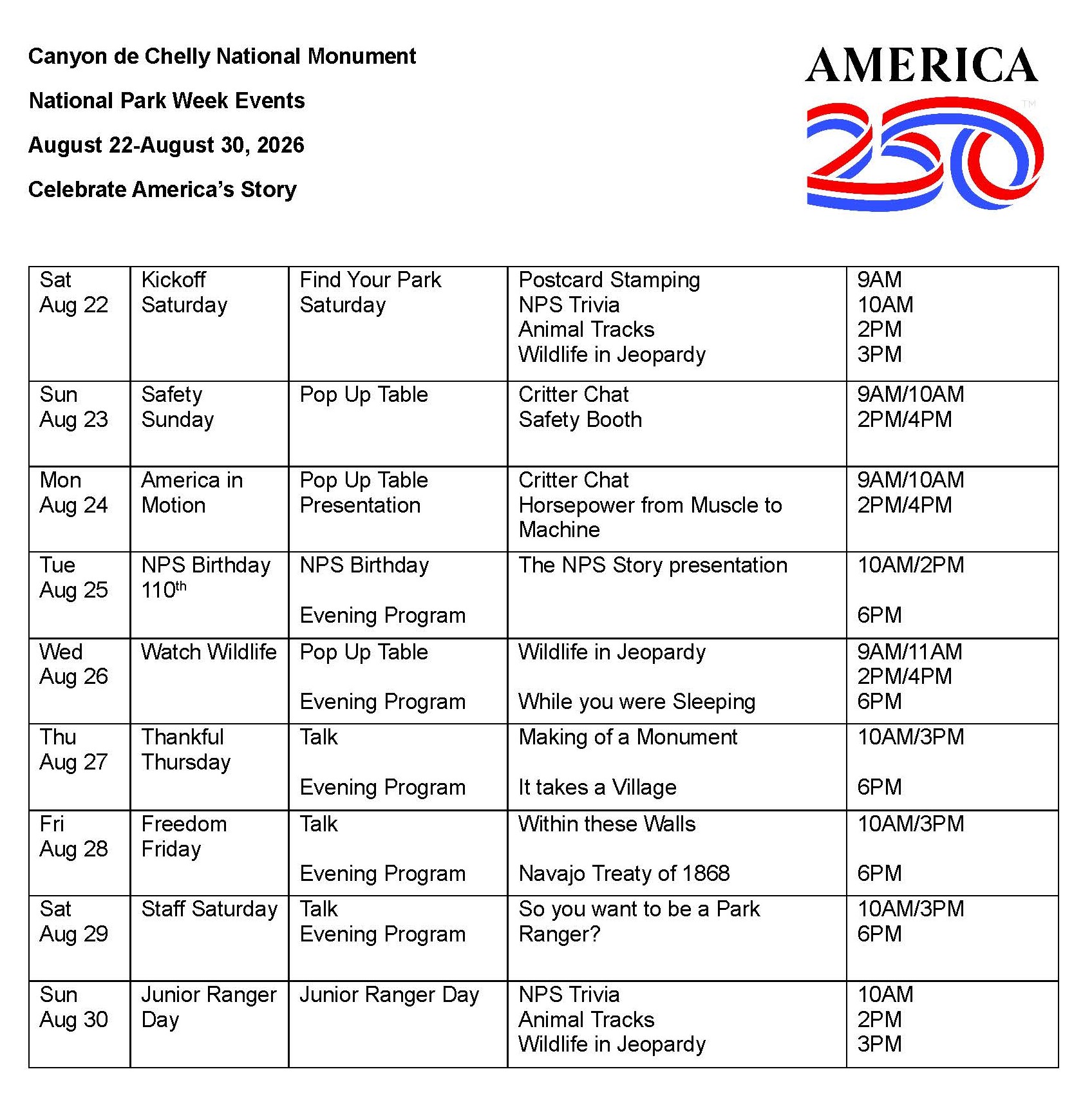 CACH National Park Week Activities