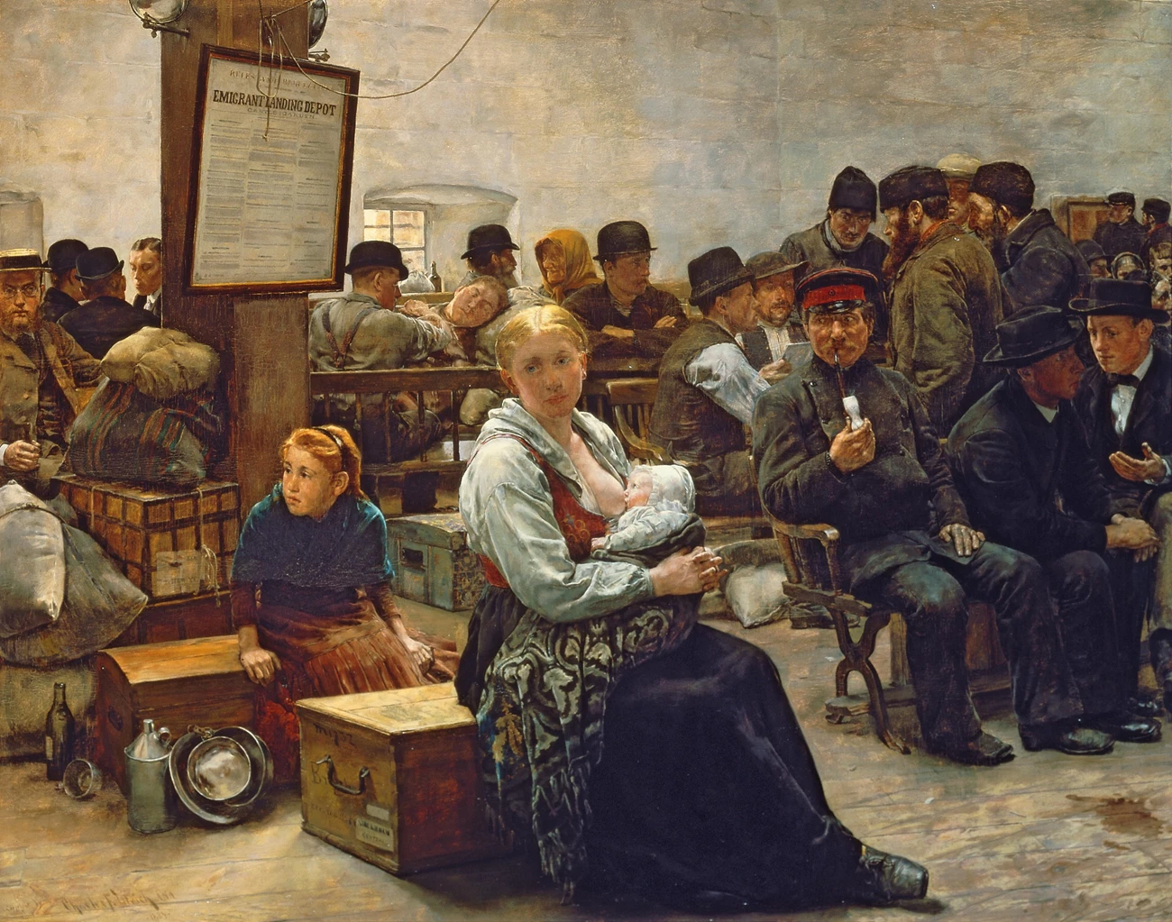 Charles Ulrich, In the Land of Promise, 1884 ARTSTOR A large group of people sitting on benches inside a building