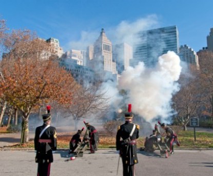 Cannon firing outside Castle Clinton.
