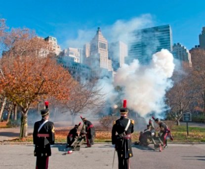 Cannon firing outside Castle Clinton.