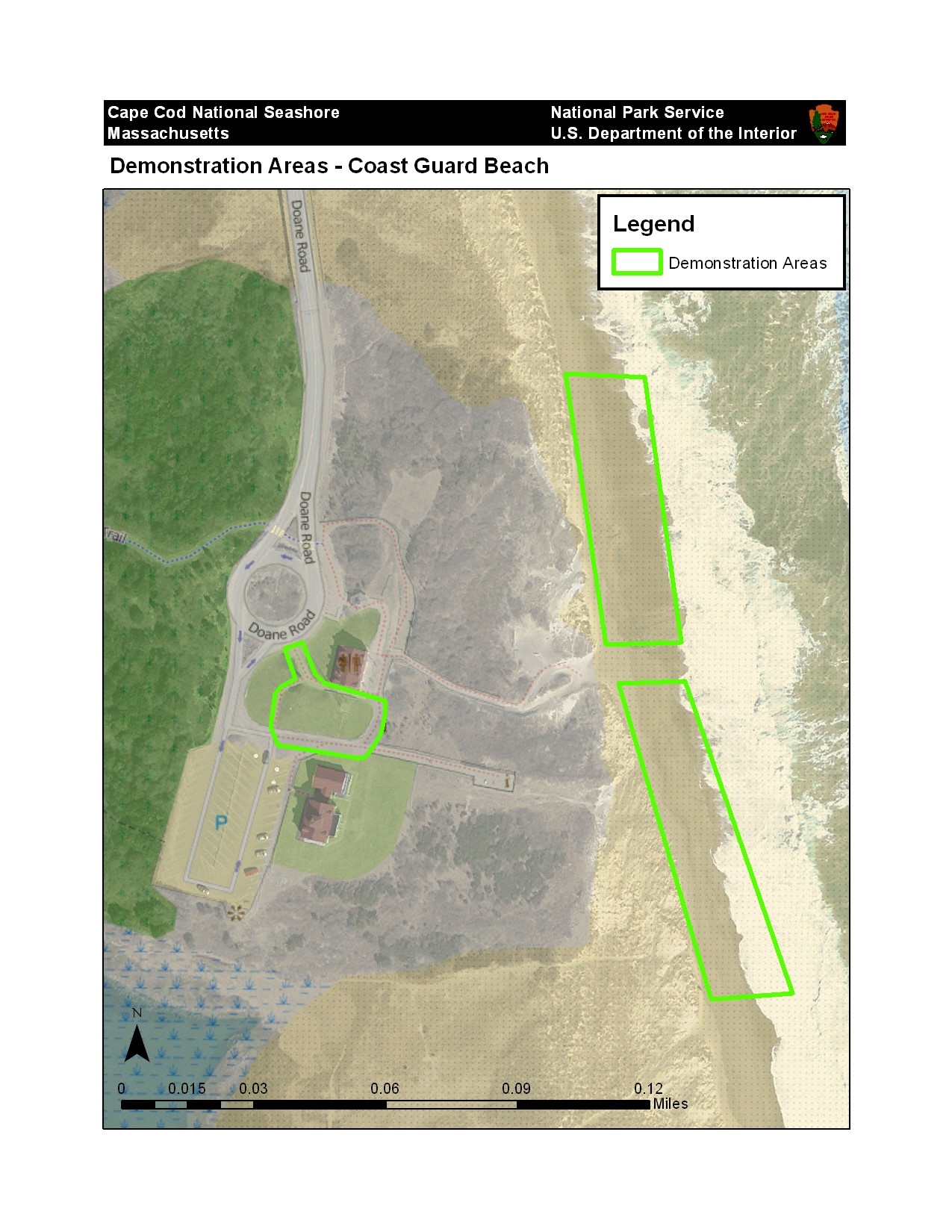 A map depicting highlighted areas at a beach.