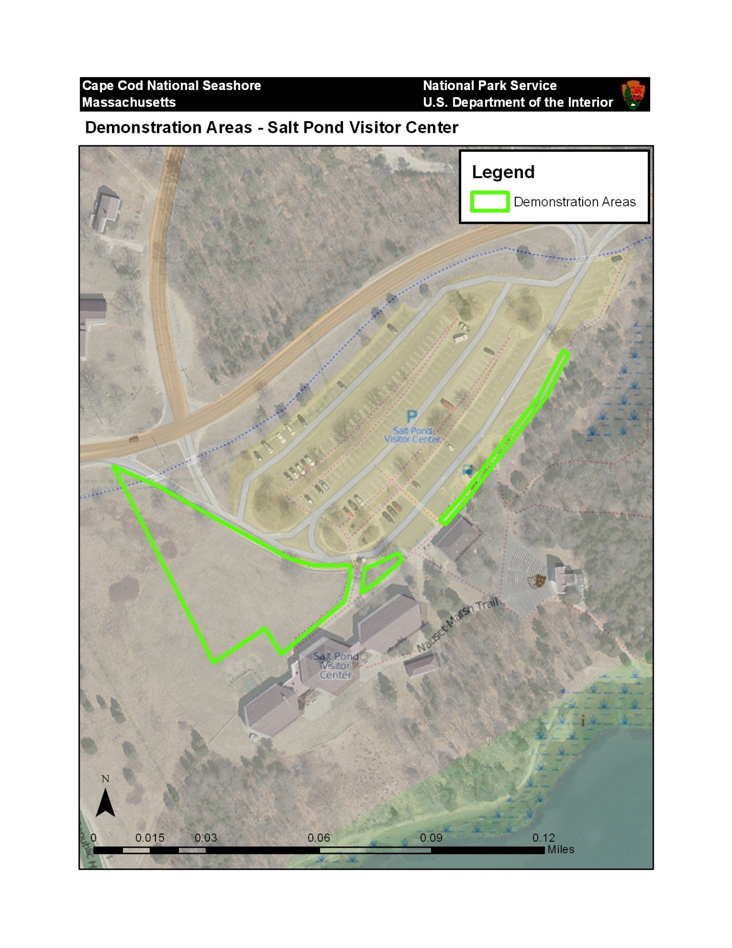 A map depicting highlighted areas at a parking lot.