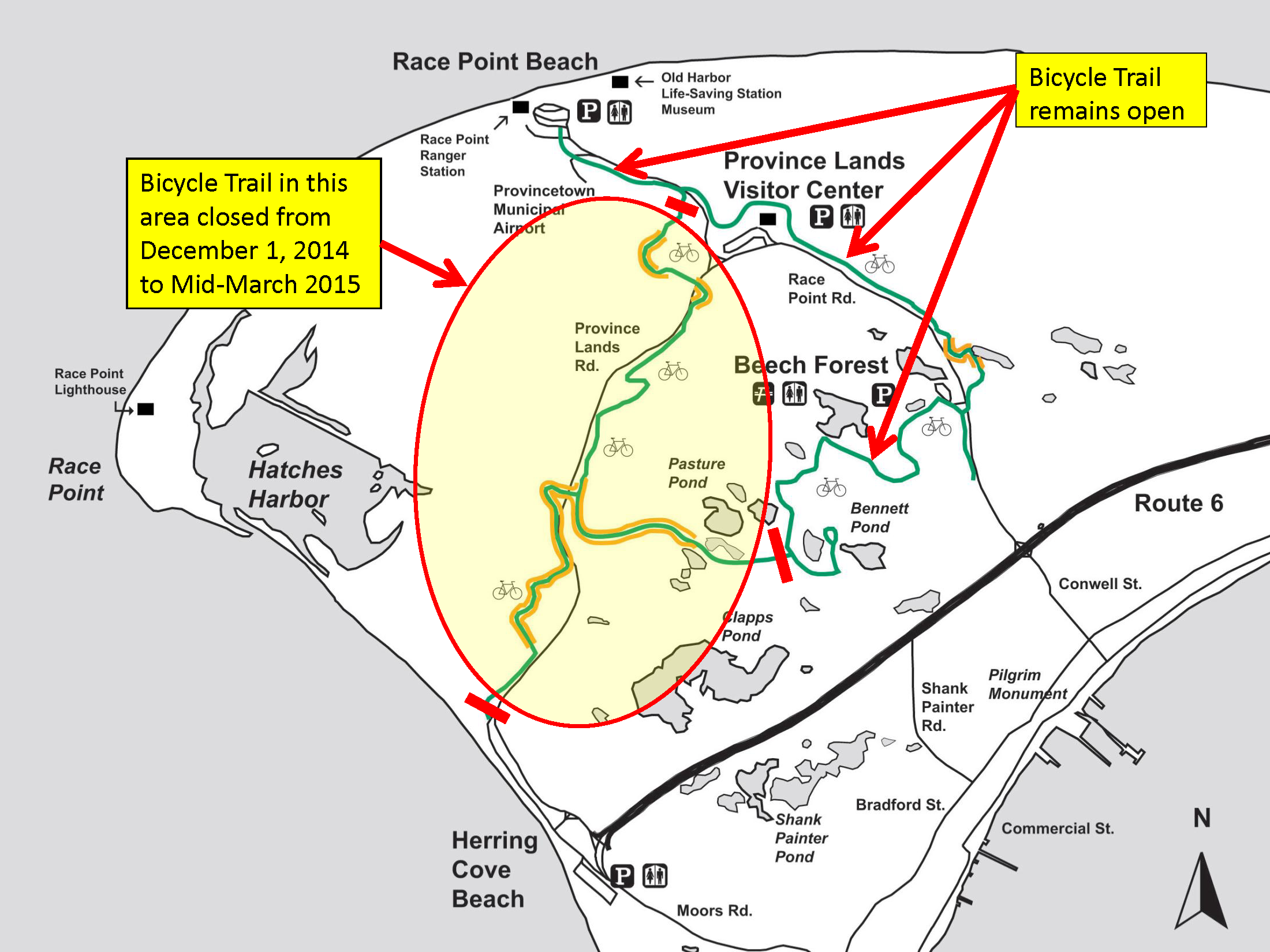 Map of Province Lands Bicycle Trail Temporary Closure