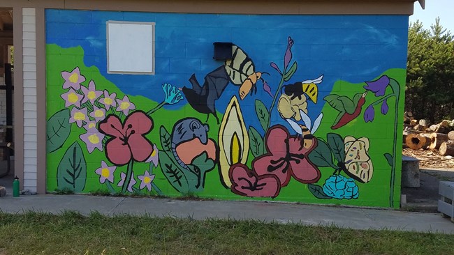 PolliNation mural at Highlands Center Pollinator celebration mural