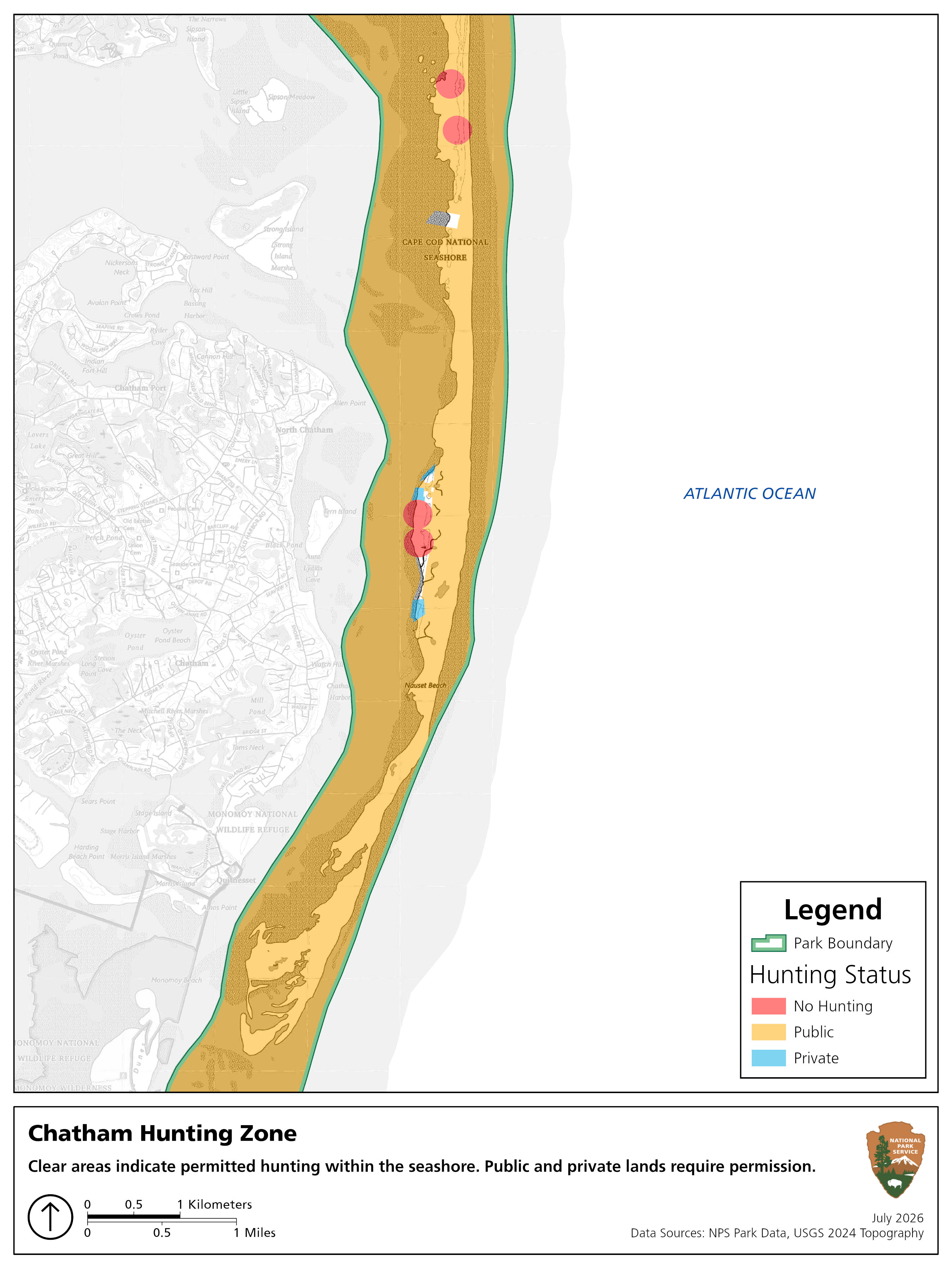 Map of Chatham area with highlighted hunting areas.