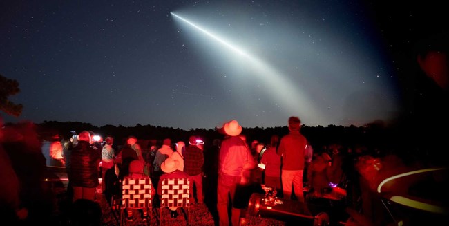 Falcon 9 Rocket taking off over the Cape Cod National Seashore Dark Sky Festival Viewers on Sept 24, 2022