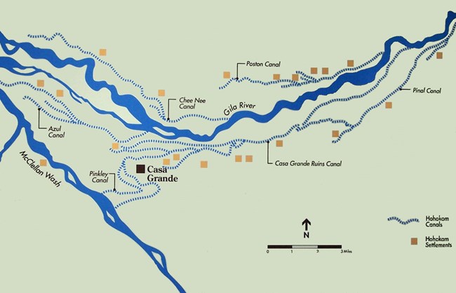 map of Gila River and ancient canals