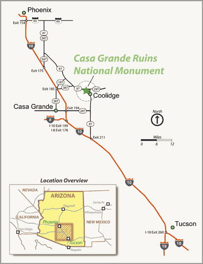 Map of south-central Arizona showing location of Casa Grande Ruins National Monument.