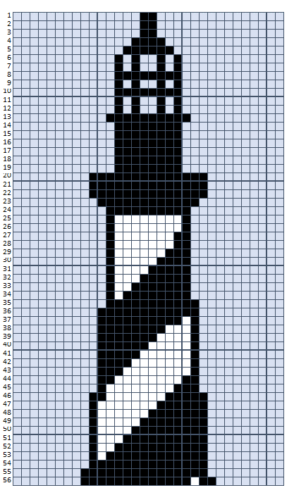 Color Chart 1 Grid with numbers and different colored blocks forming a lighthouse.