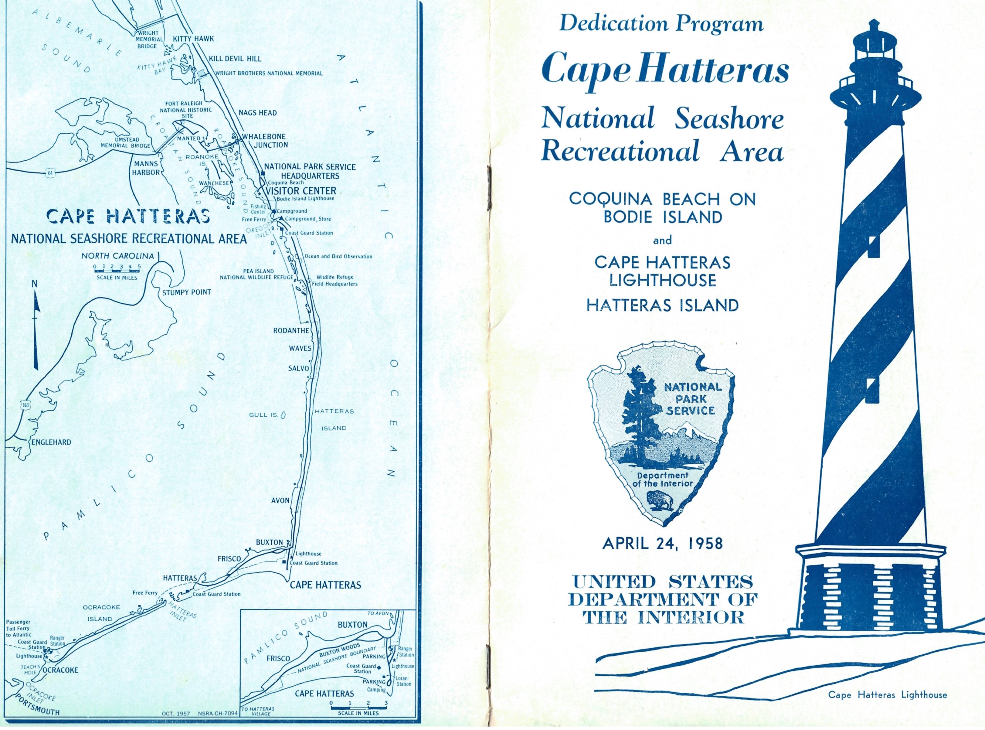Dedication Ceremony Program (Front and Back) Front and back page of Dedication Program for Cape Hatteras National Seashore Recreational Area