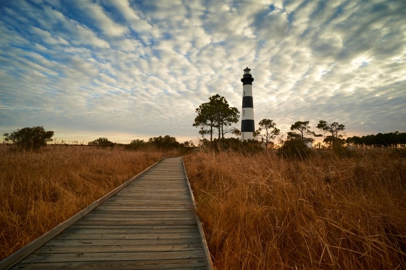 Evening view of the Bodie Island Lighthouse.
