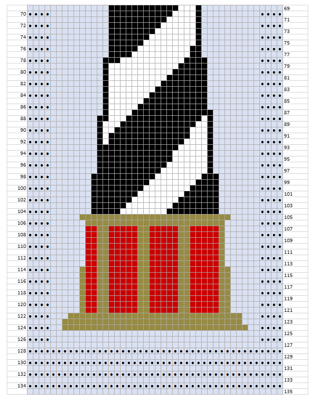 Knitting Chart 2 Grid with numbers and different colored blocks that form a lighthouse.