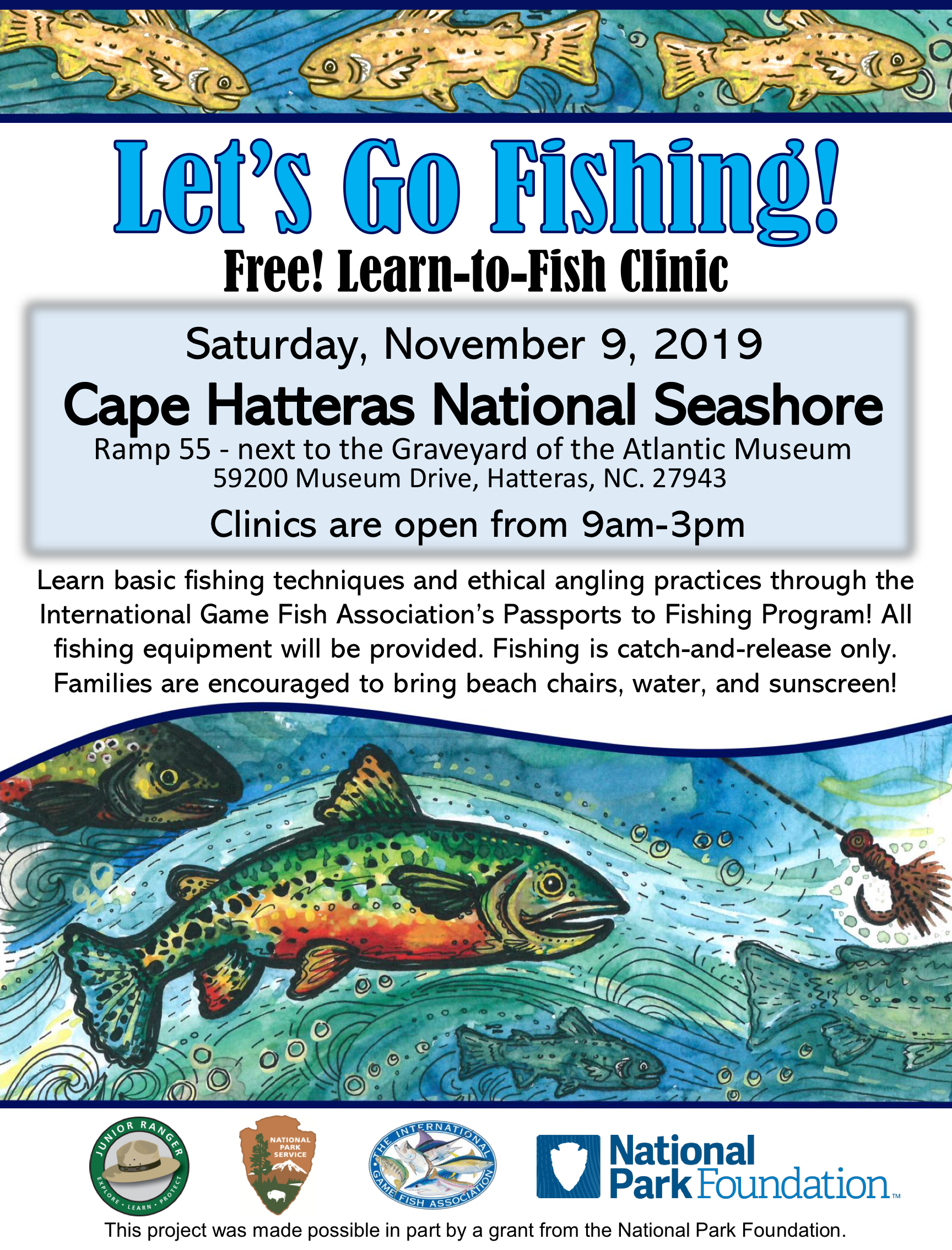 Learn-to-Fish clinic flyer.