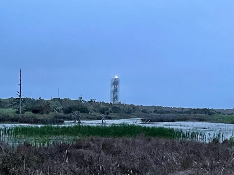 Temporary beacon on the Cape Hatteras Lighthouse. Dusk image of a temporary beacon on top the Cape Hatteras Lighthouse.
