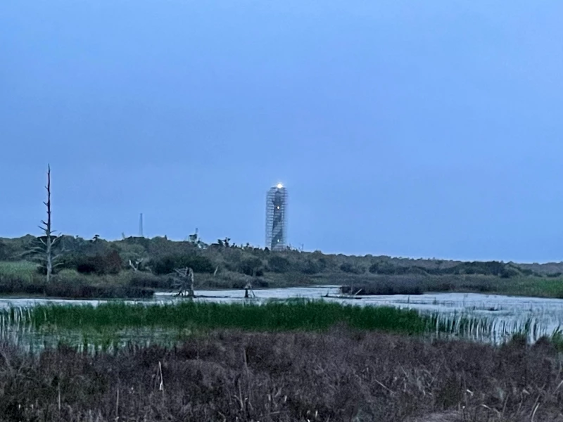Temporary beacon on the Cape Hatteras Lighthouse. Dusk image of a temporary beacon on top the Cape Hatteras Lighthouse.