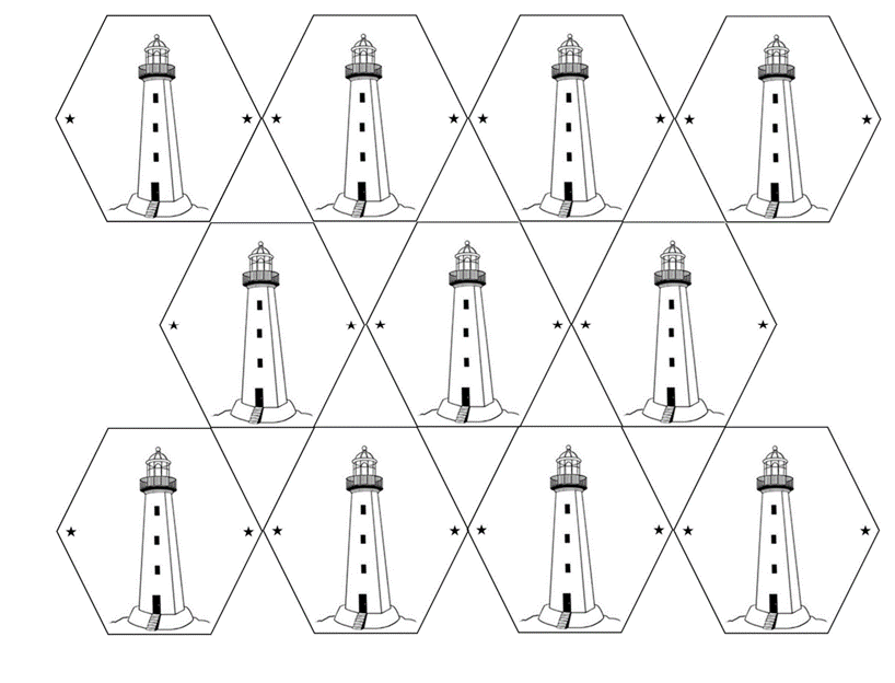 Thaumatrope Cut Outs Pattern of hexagon shapes with lighthouse in the center of each.