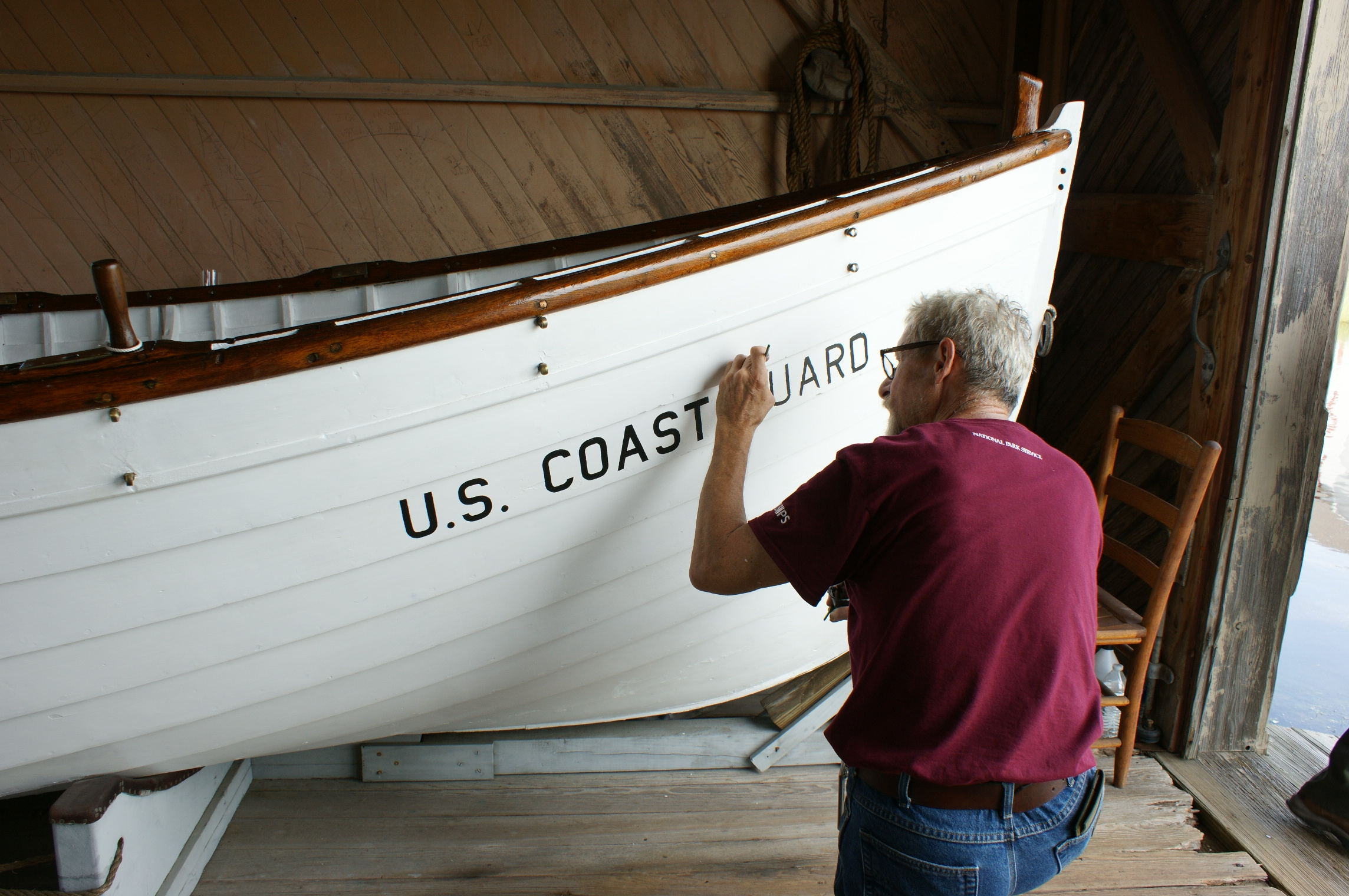 Surfboat 1046 Restoration Photo of Surfboat 1046 being restored.
