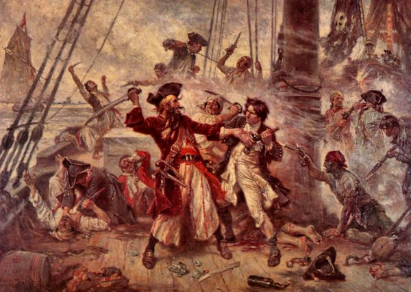 Blackbeard’s final battle – he is shown fighting with Lt. Maynard.