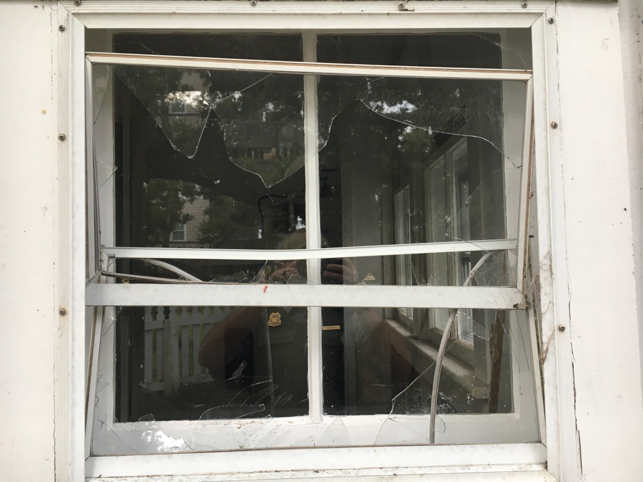 Damage to a window at Ocracoke Light Station.