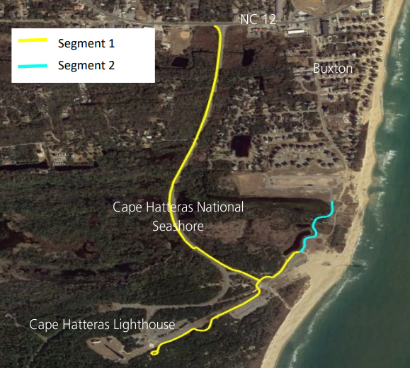 Map showing segments of the multi-use pathway project in Preferred Alternative B Map showing segments of the multi-use pathway project in Preferred Alternative B.