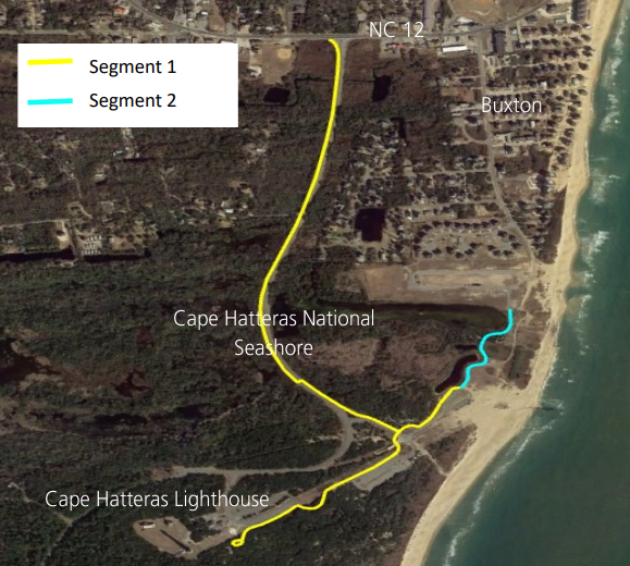 Map showing segments of the multi-use pathway project in Preferred Alternative B.