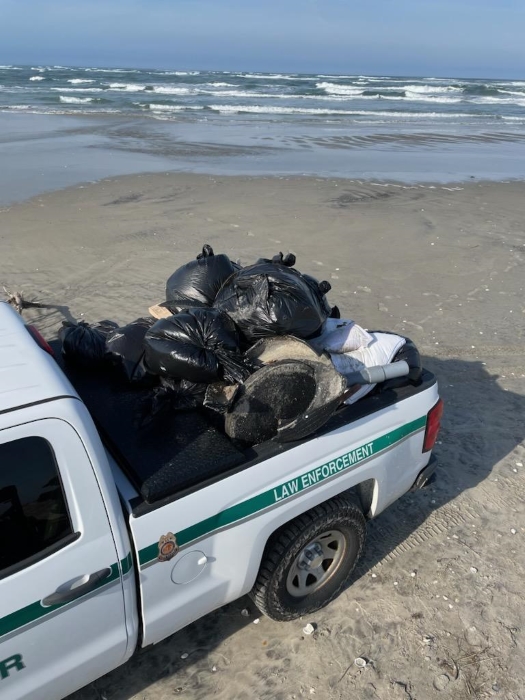 Navy debris on the beach. Photo of a truckload of collected debris found on Cape Hatteras National Seashore beaches.