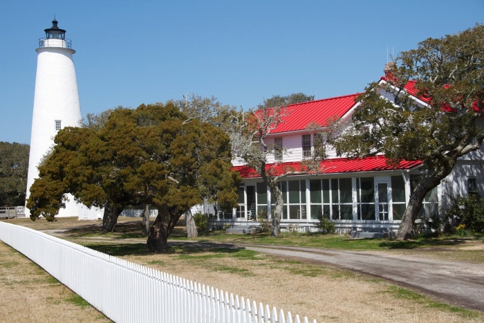 Ocracoke Light Station Photo of the Ocracoke Lighthouse and Double Keepers' Quarters.