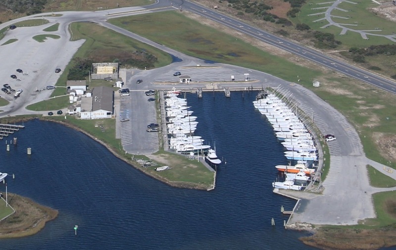 Aerial photo of Oregon Inlet Marina.