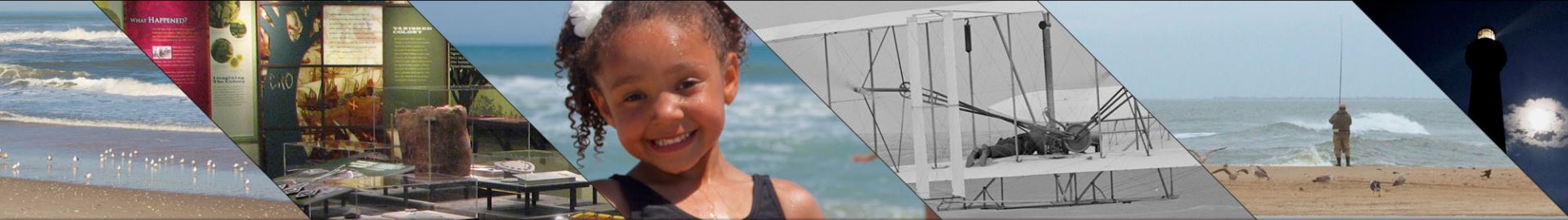 Banner images of Cape Hatteras National Seashore, Fort Raleigh National Historic Site, and Wright Brothers National Memorial.