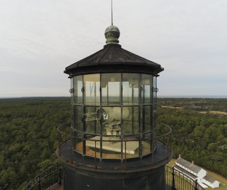 Aerial photo of the current beacon at Cape Hatteras Lighthouse.